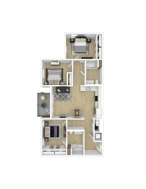Floor plan for 3 beds, 2 baths, 1213 sqft